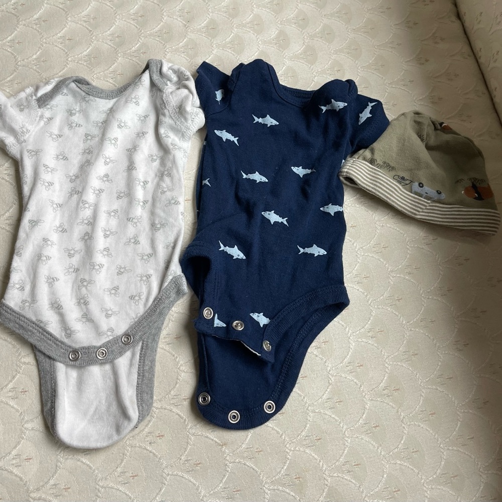 Navy and White Shark Print Baby Onesies Set size Preemie